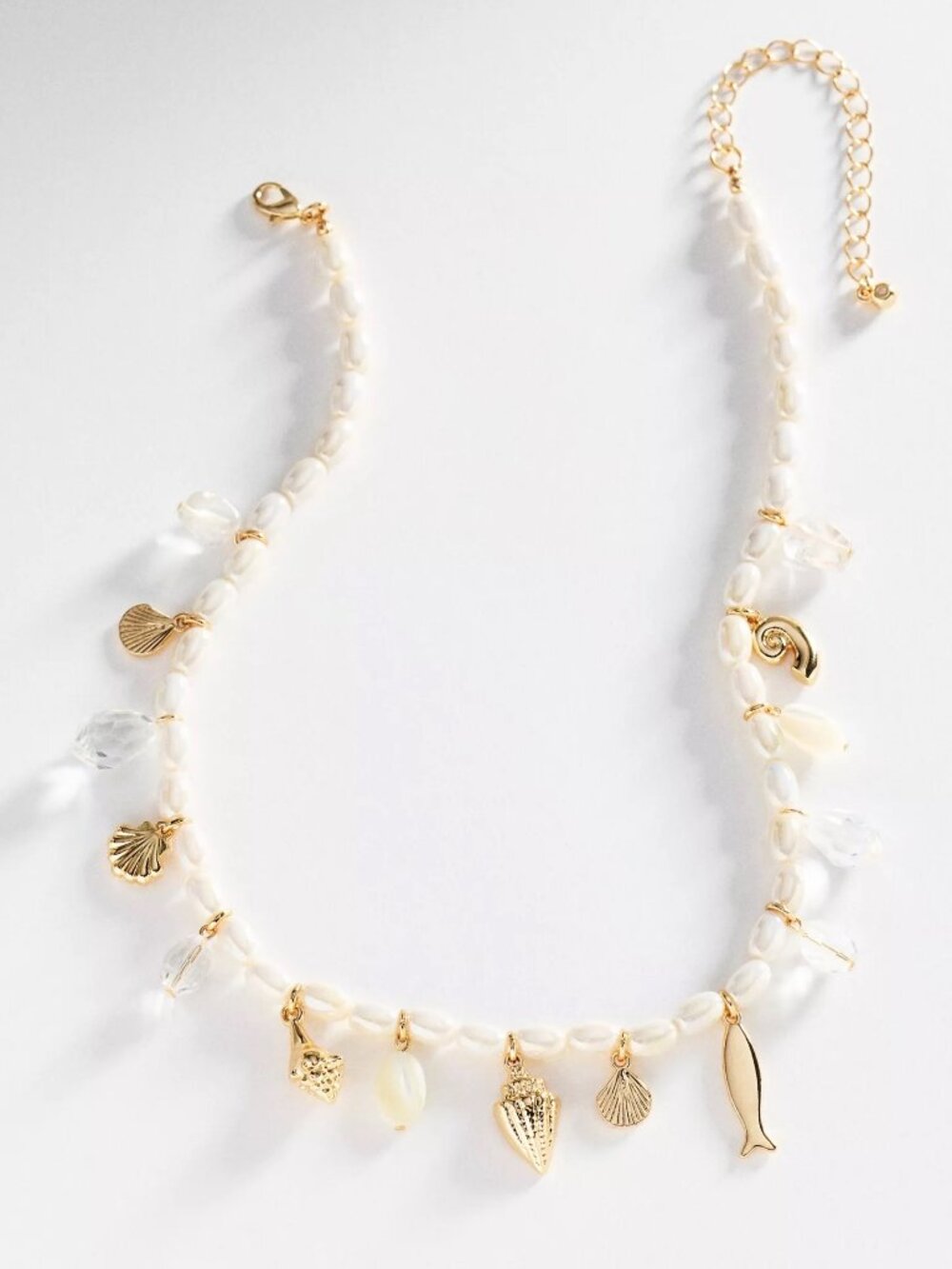 NWT Anthropologie Beach Ocean Pearl, Shells, & Crystals Statement Charm Necklace